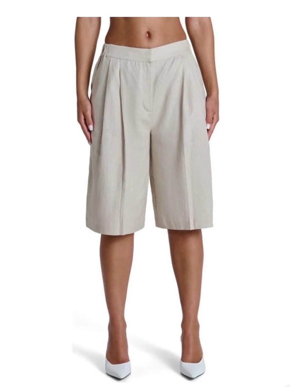 Naked Wardrobe Pleated Linen Bermuda Shorts Sz XL